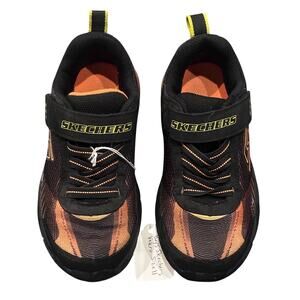 Skechers Velcro Boys Size 11 Black, Orange, & Yellow Sneakers, Athletic Shoes